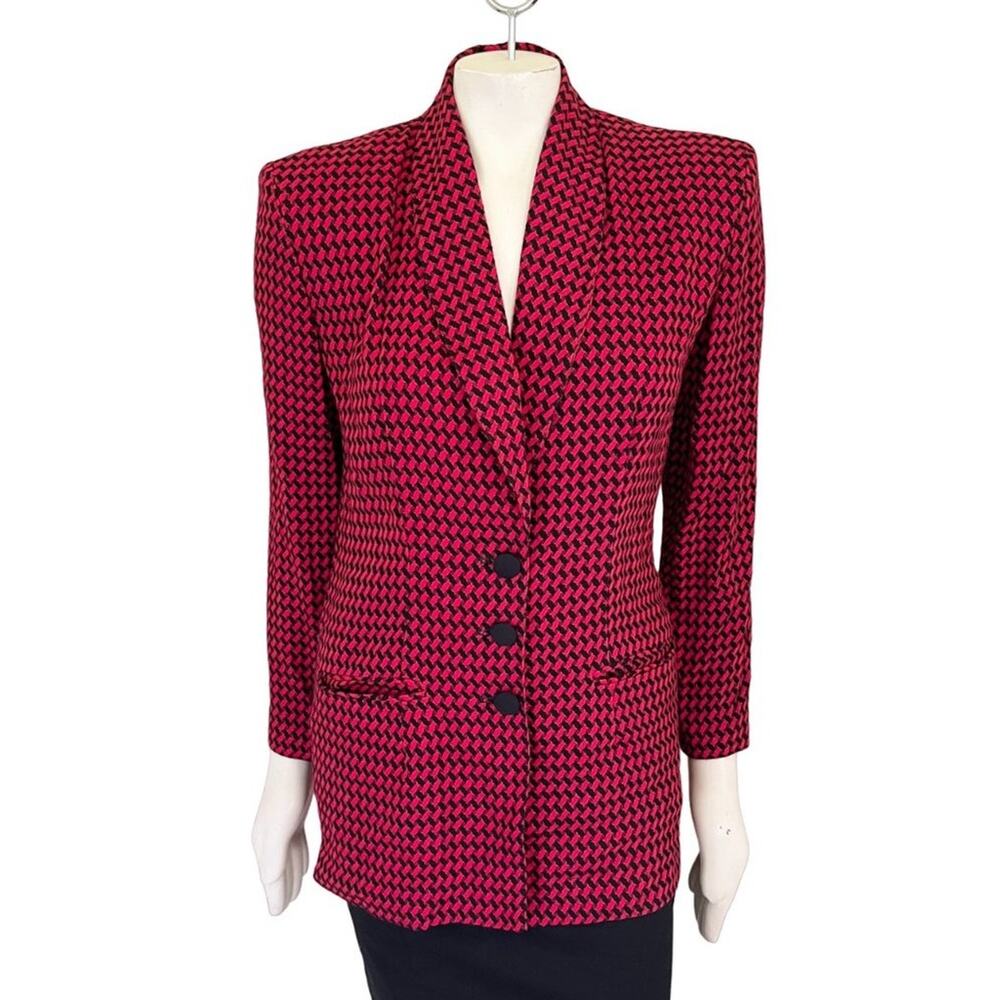 VTG 80s CHRISTY GIRL Lightweight Retro Geometric Structured Blazer in Red SZ 4